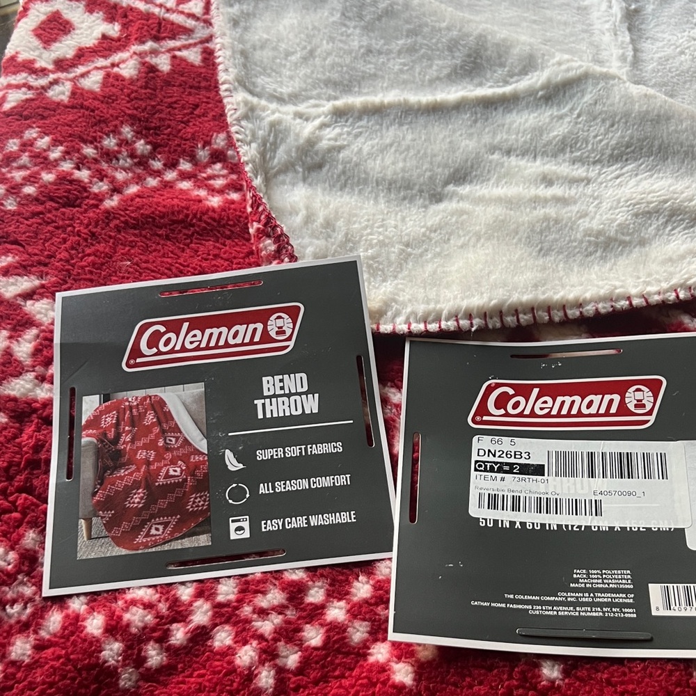 Coleman Red and White Cozy Throw Blanket